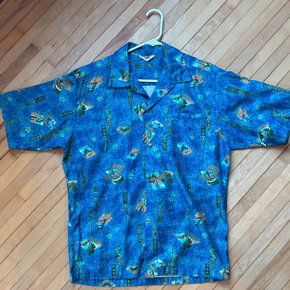 Blue Hawaiian Print Men's Shirt